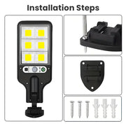 Outdoor Solar Street Light (6500 Lumens LED Lights), IP65 Rated Motion-Activated Durable Security Wall Lamp, 3 Modes Remote Control, Solar Setup Saves Time and Wiring, 2/4-Pack for Garden Decor
