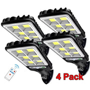 Outdoor Solar Street Light (6500 Lumens LED Lights), IP65 Rated Motion-Activated Durable Security Wall Lamp, 3 Modes Remote Control, Solar Setup Saves Time and Wiring, 2/4-Pack for Garden Decor