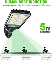 Outdoor Solar Street Light (6500 Lumens LED Lights), IP65 Rated Motion-Activated Durable Security Wall Lamp, 3 Modes Remote Control, Solar Setup Saves Time and Wiring, 2/4-Pack for Garden Decor