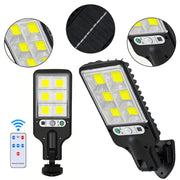 Outdoor Solar Street Light (6500 Lumens LED Lights), IP65 Rated Motion-Activated Durable Security Wall Lamp, 3 Modes Remote Control, Solar Setup Saves Time and Wiring, 2/4-Pack for Garden Decor