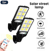 Outdoor Solar Street Light (6500 Lumens LED Lights), IP65 Rated Motion-Activated Durable Security Wall Lamp, 3 Modes Remote Control, Solar Setup Saves Time and Wiring, 2/4-Pack for Garden Decor