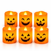 Halloween jack-o’-lantern LED candles set of 6 on white background
